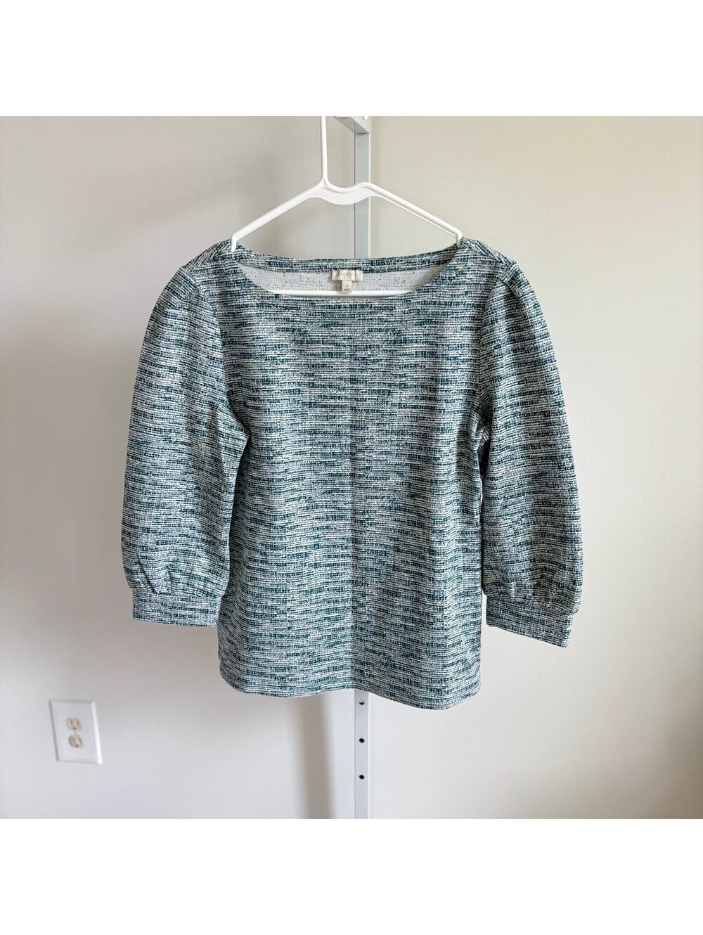 Talbots EUC Women's Knit Jacquard Textured Long Sleeve Green Blouse Size S
